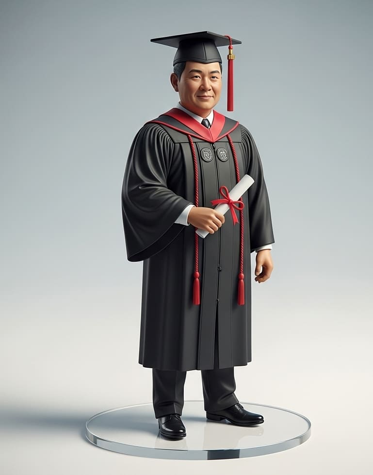 Graduation-themed AI figurine concept with cap and gown