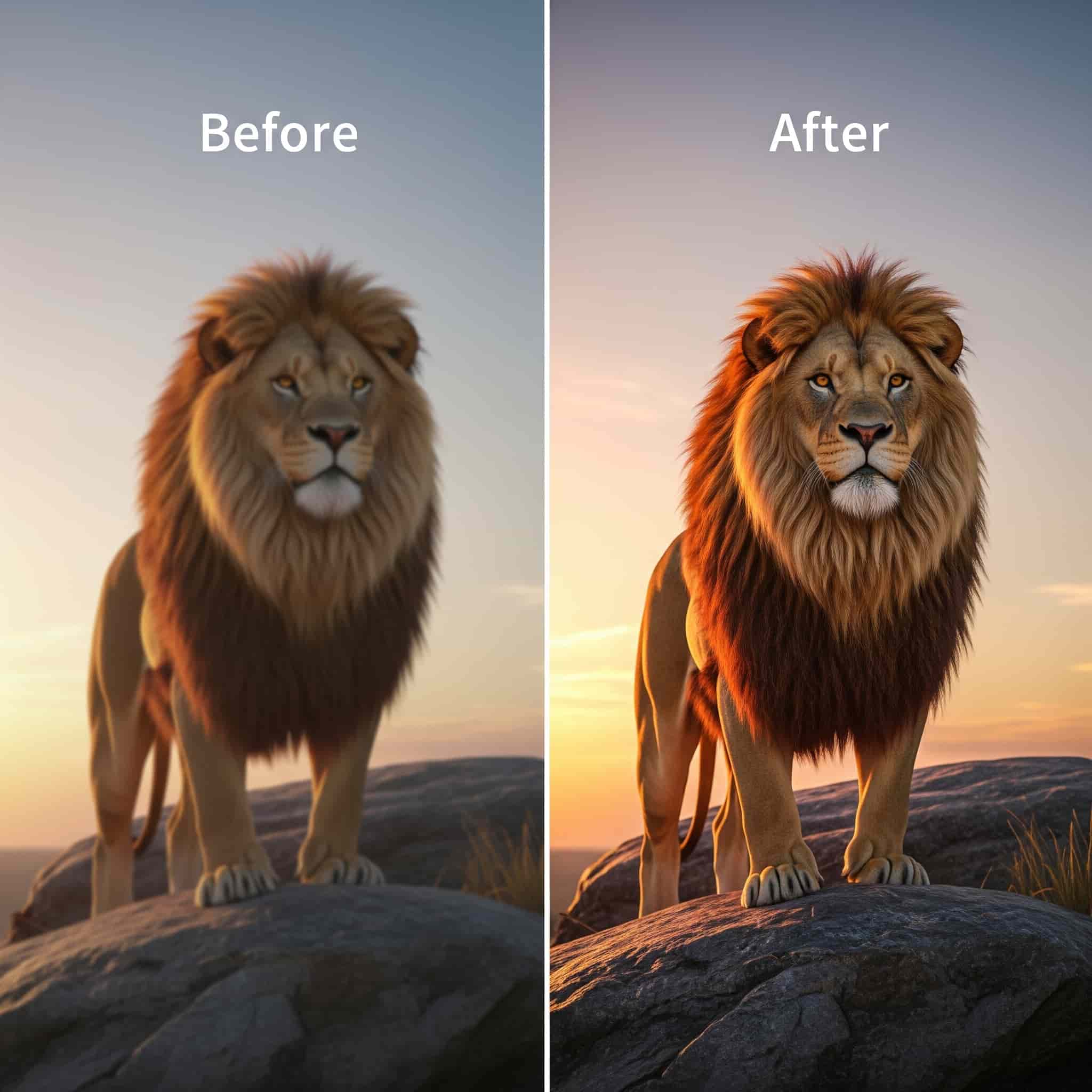 Before and after AI photo upscaling comparison
