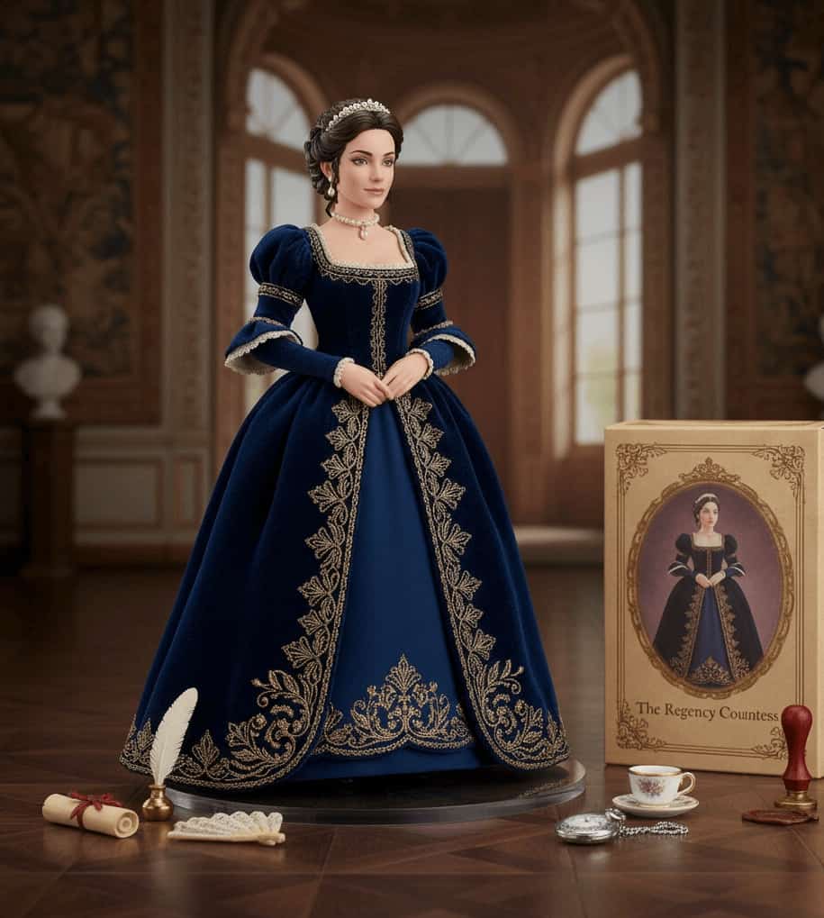 Steampunk cosplay figurine with brass gadgets.