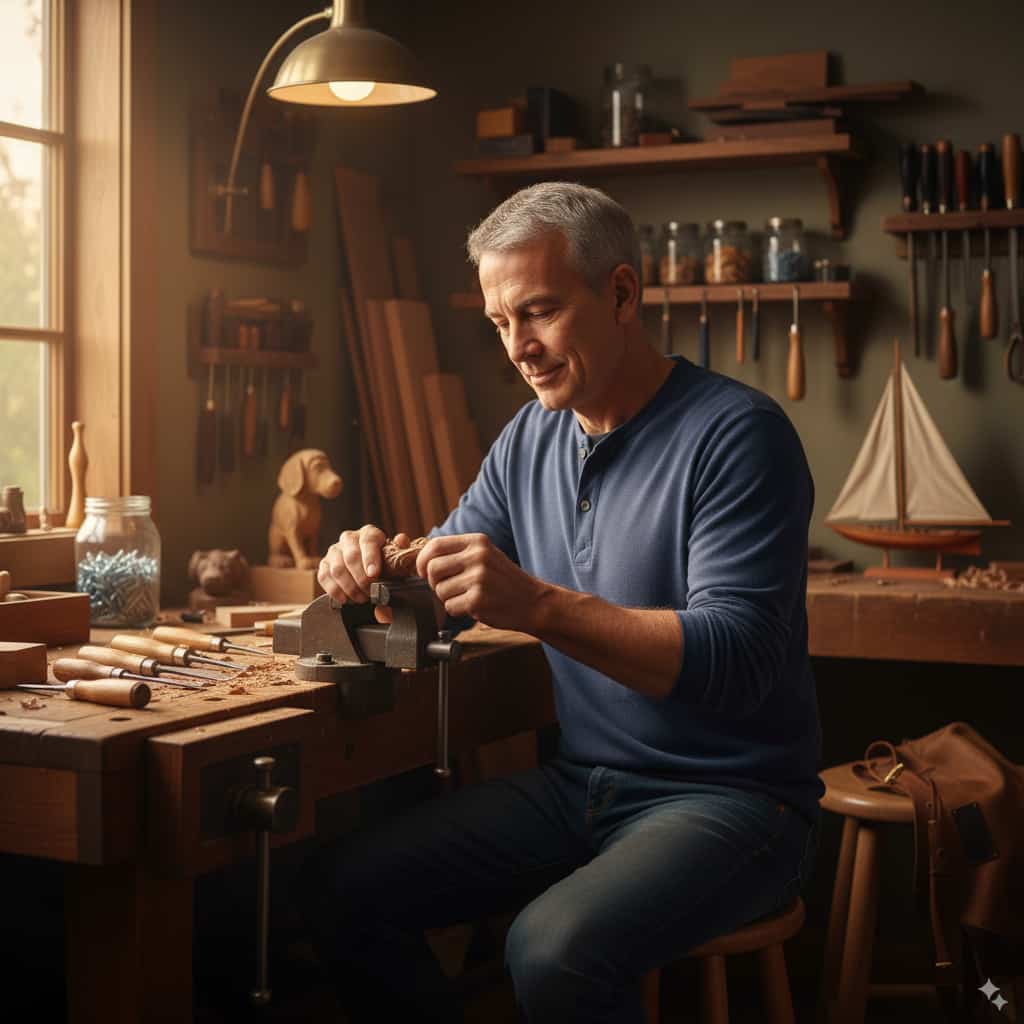 Richard D. crafting Wood Art.