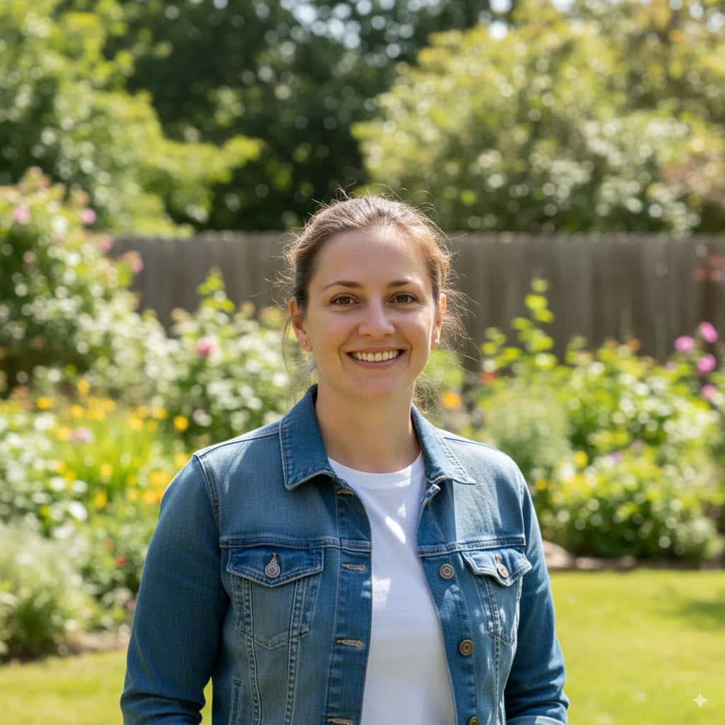 Sabrina R. original portrait; garden background.