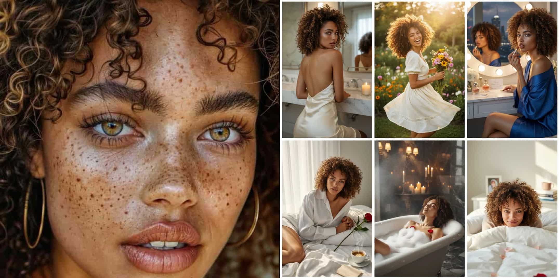 Before and after comparison showing different photo styles generated from one portrait