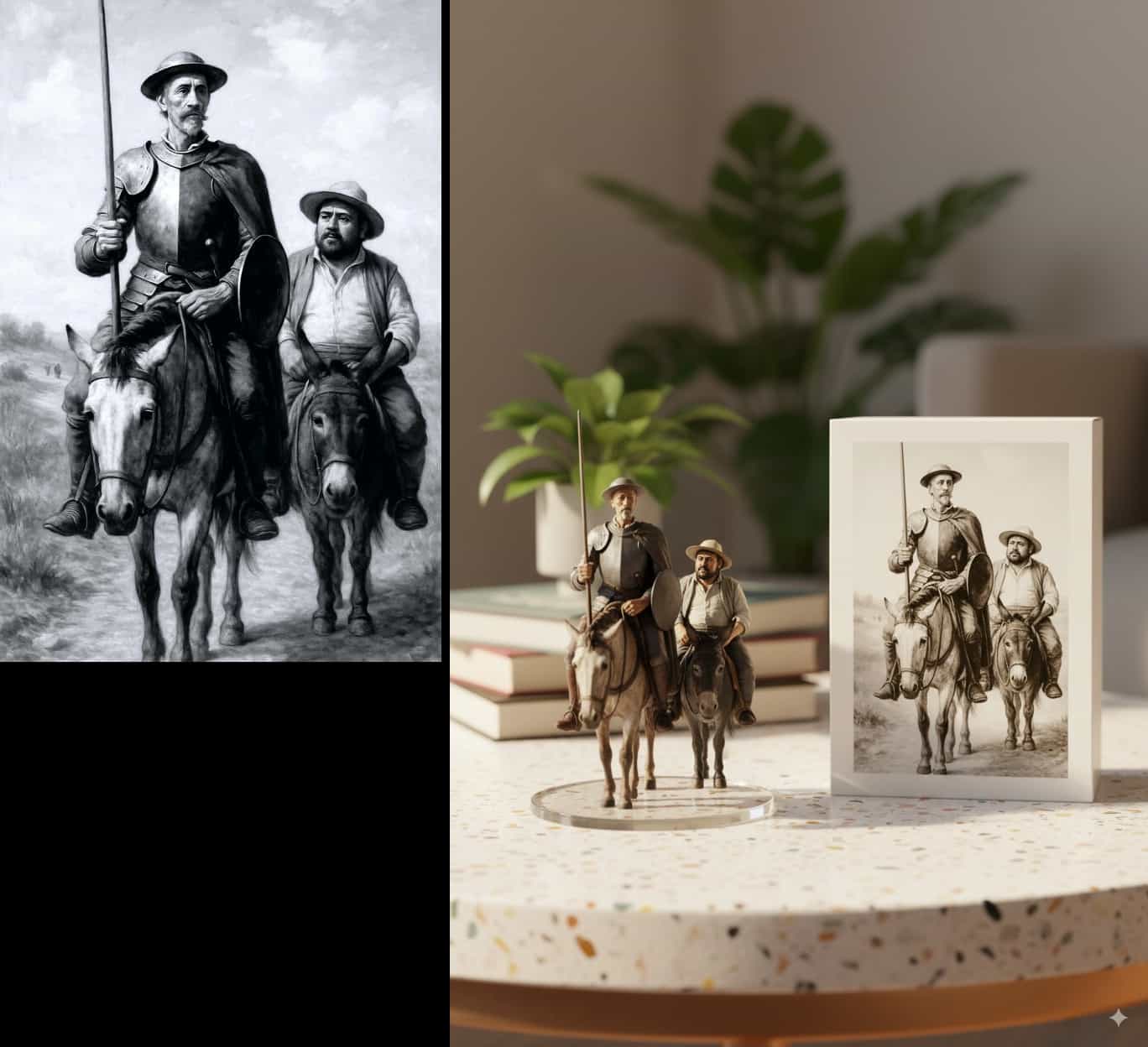 AI-generated figurine of Don Quixote in armor, based on the classic literary character.