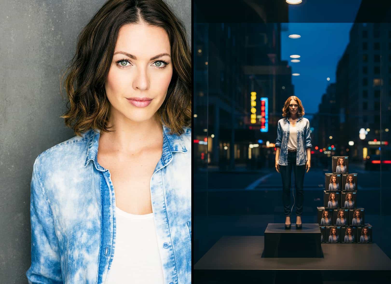 Beautifully rendered AI portrait figurine of a young woman with a gentle smile.