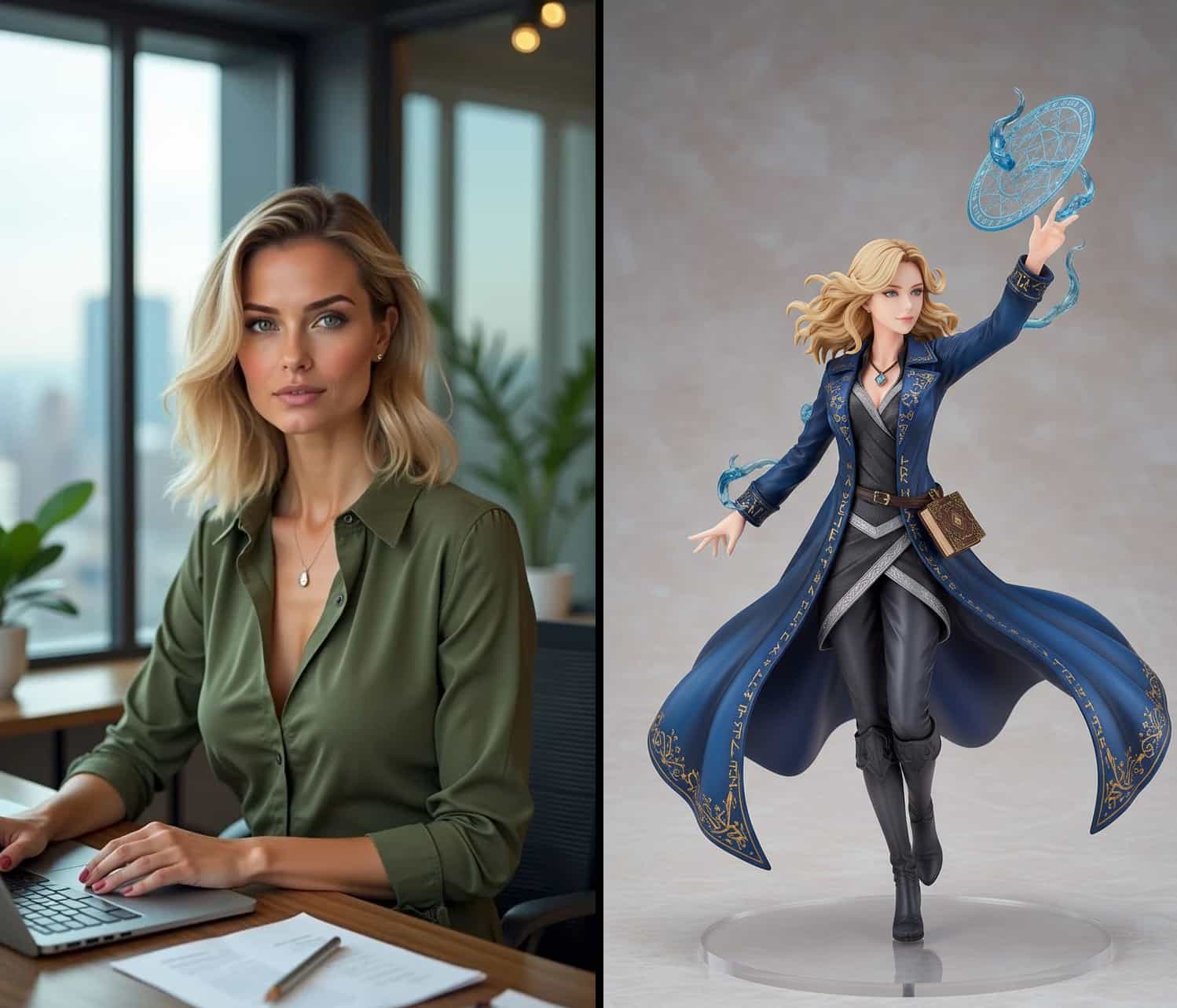 AI figurine concept of a woman in an elven-style warrior cosplay with detailed armor.