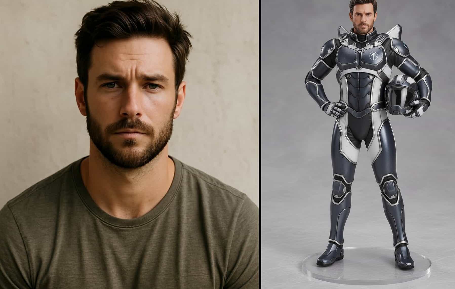 Custom D&D character concept created as an AI figurine, holding a glowing fantasy sword.