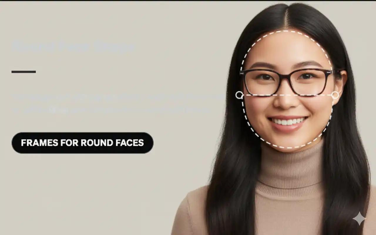 Round face shape with recommended glasses